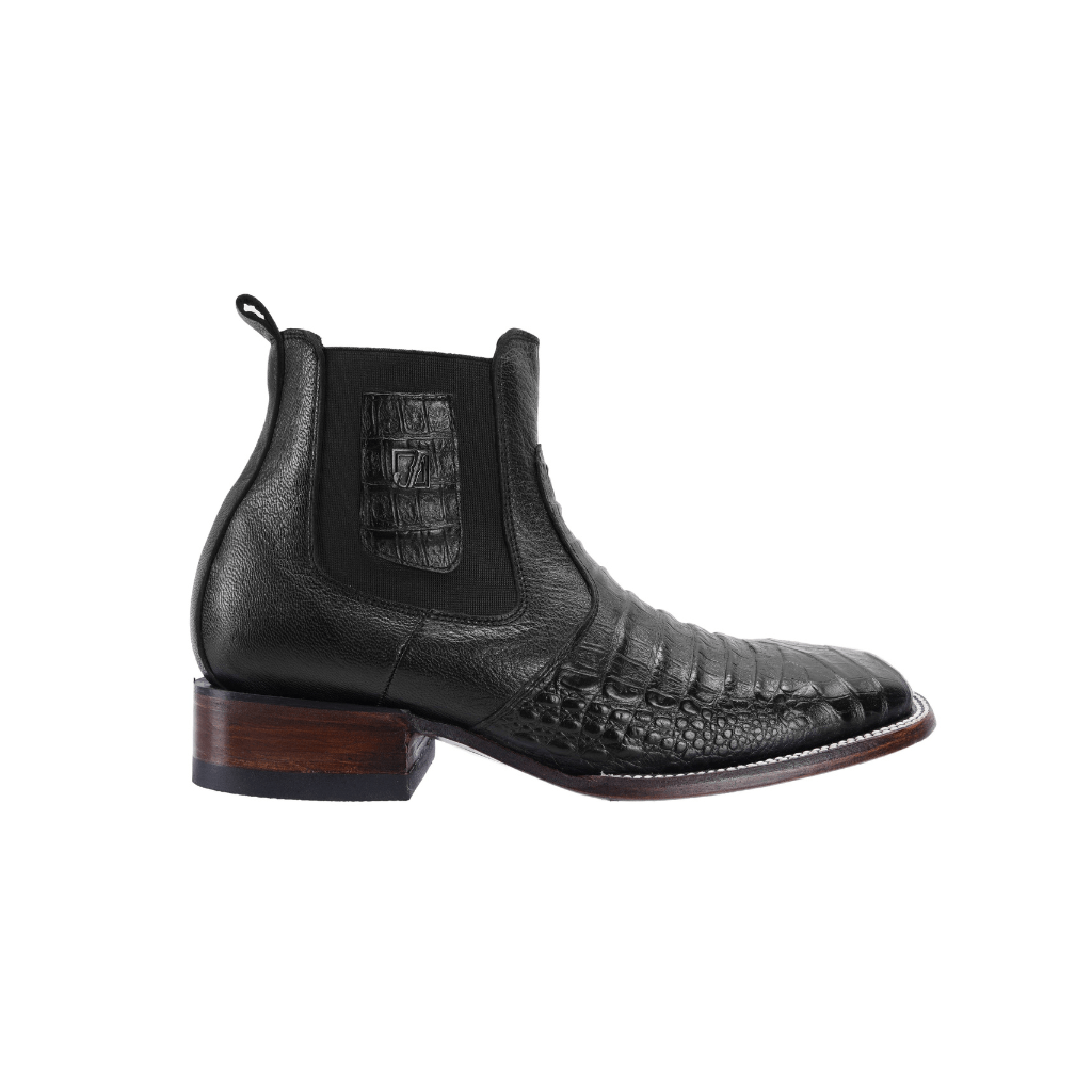 728 Short Boots Rodeo Square Toe Print Cocodrile Black