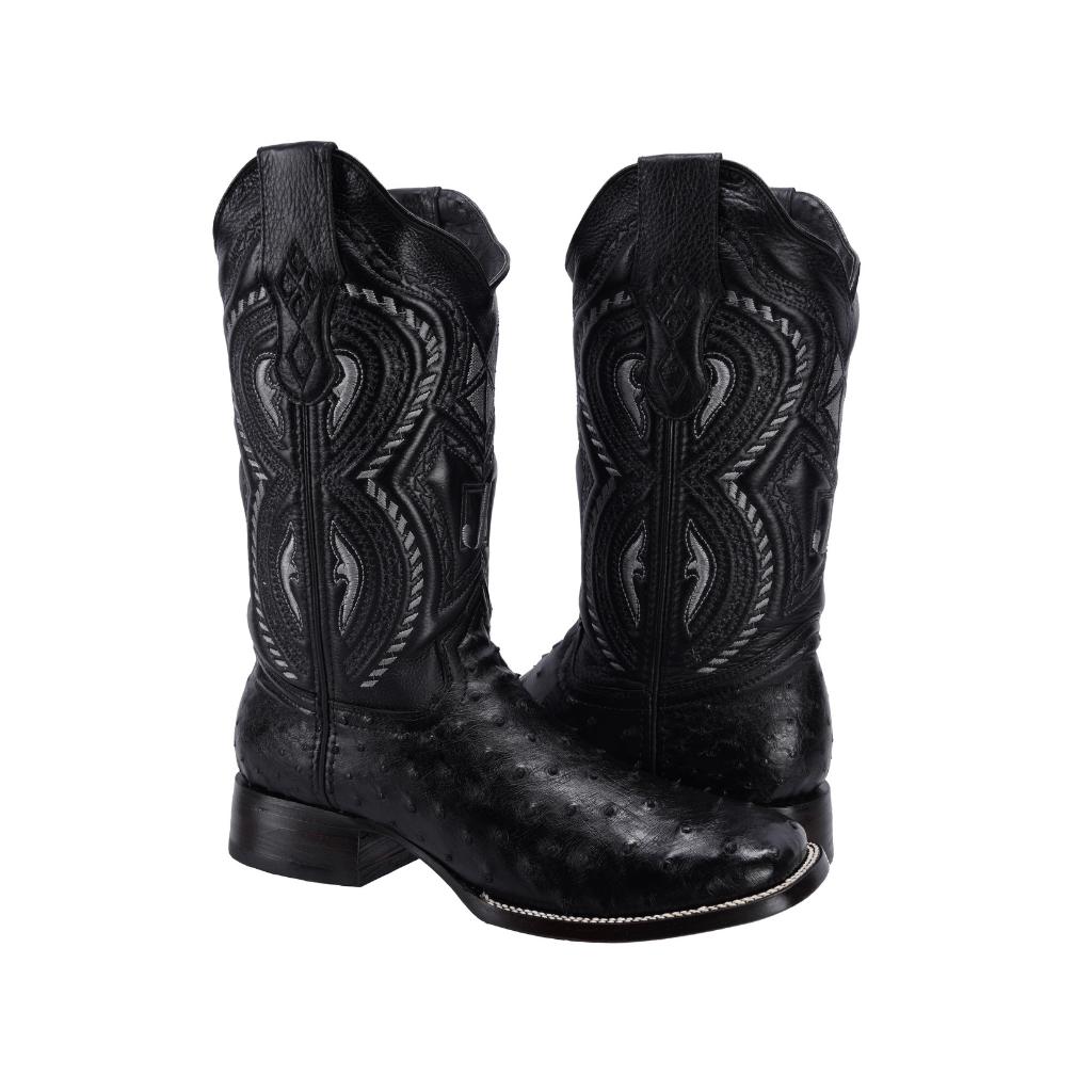 JB503 Square Toe Rodeo Boot Ostrich Original Leather Black