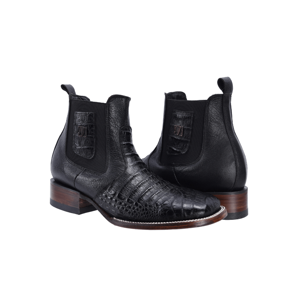 728 Short Boots Rodeo Square Toe Print Cocodrile Black
