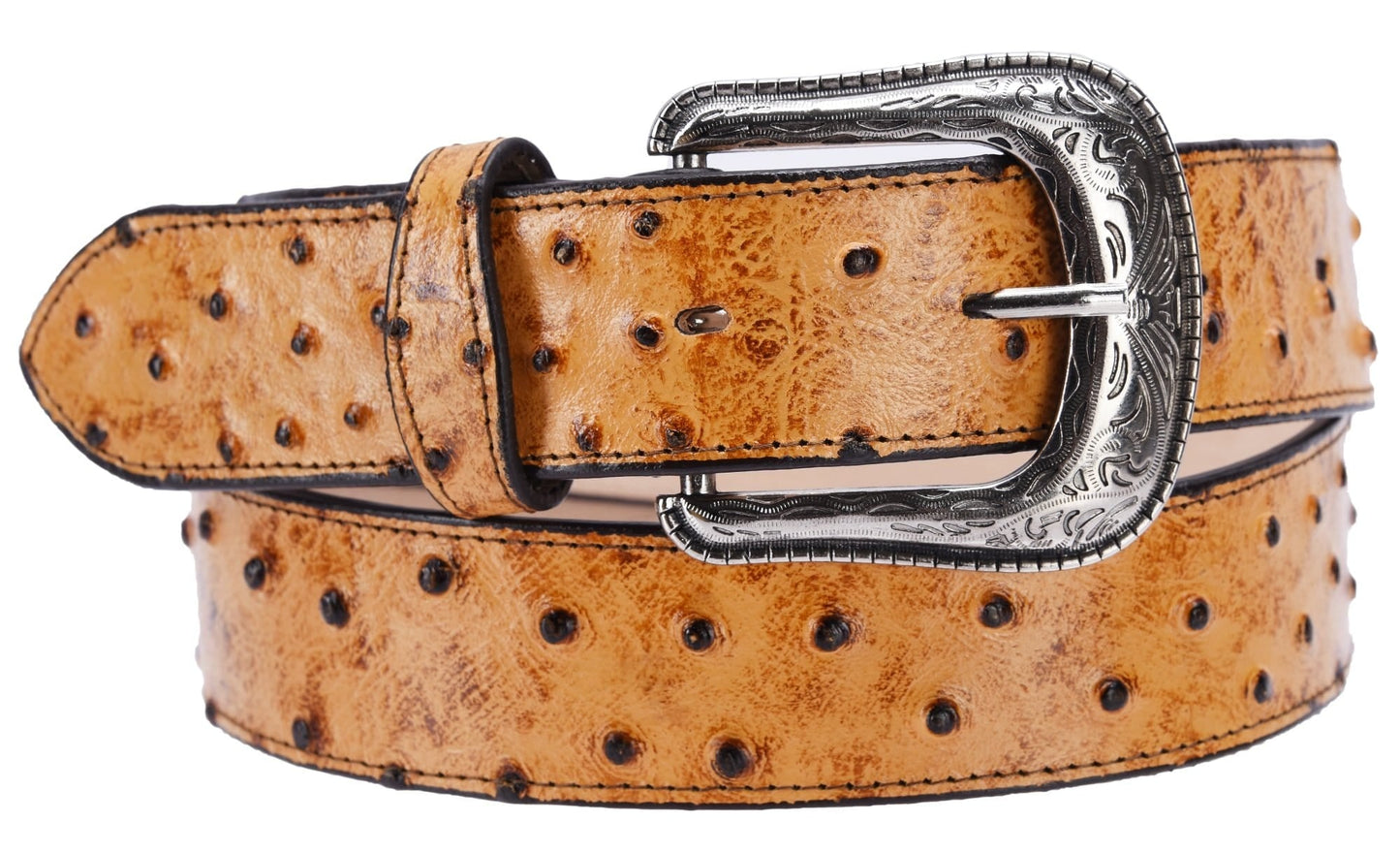 BD701 Ostrich Print Leather Mantequilla Belt