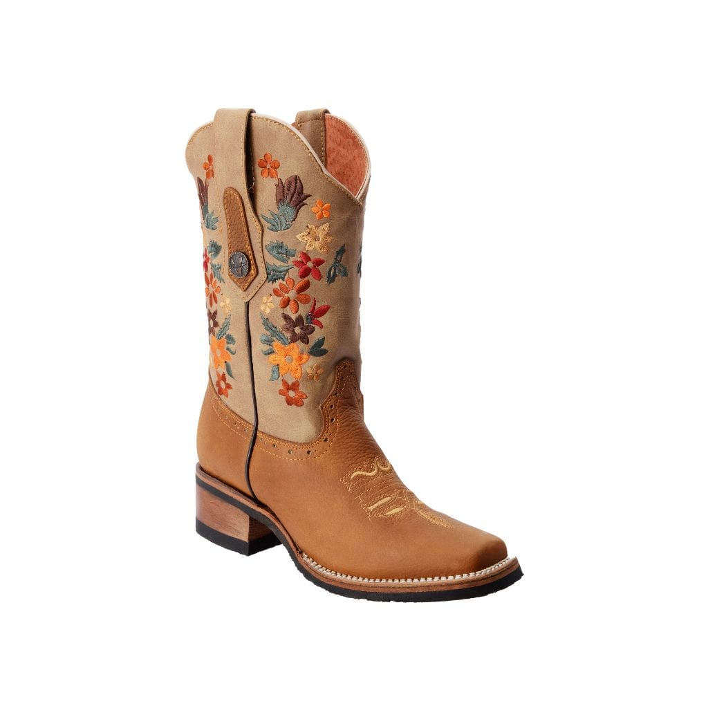 VE309 Tan Rodeo Boot Verthali with Orange Flowers