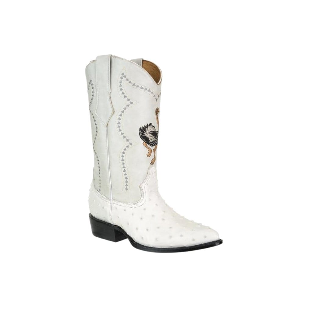 JB901 J Toe Boot Ostrich Print Leather Bone