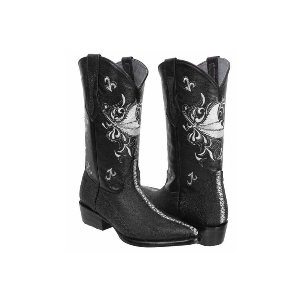JB910 J Toe Stingray Print Leather Black