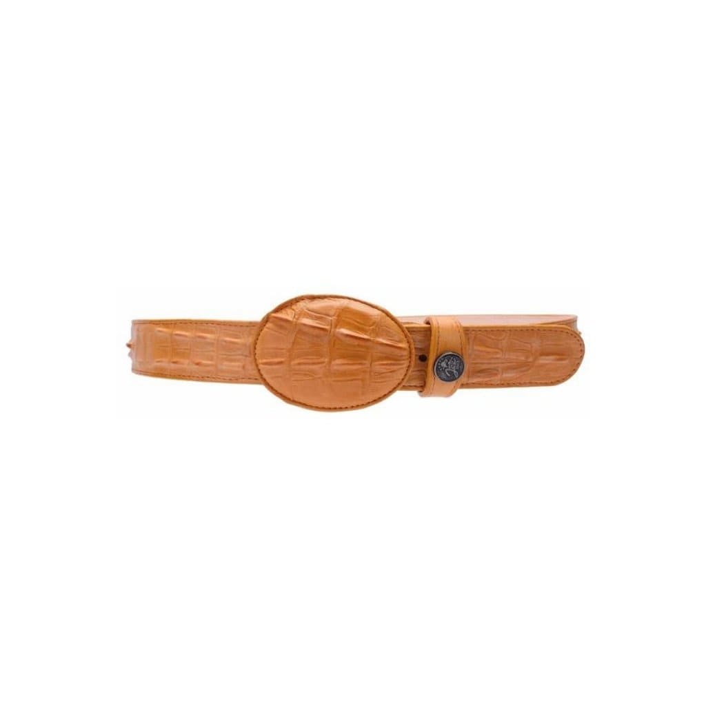 004 Butter Crocodile Print Leather Cowboy Belt