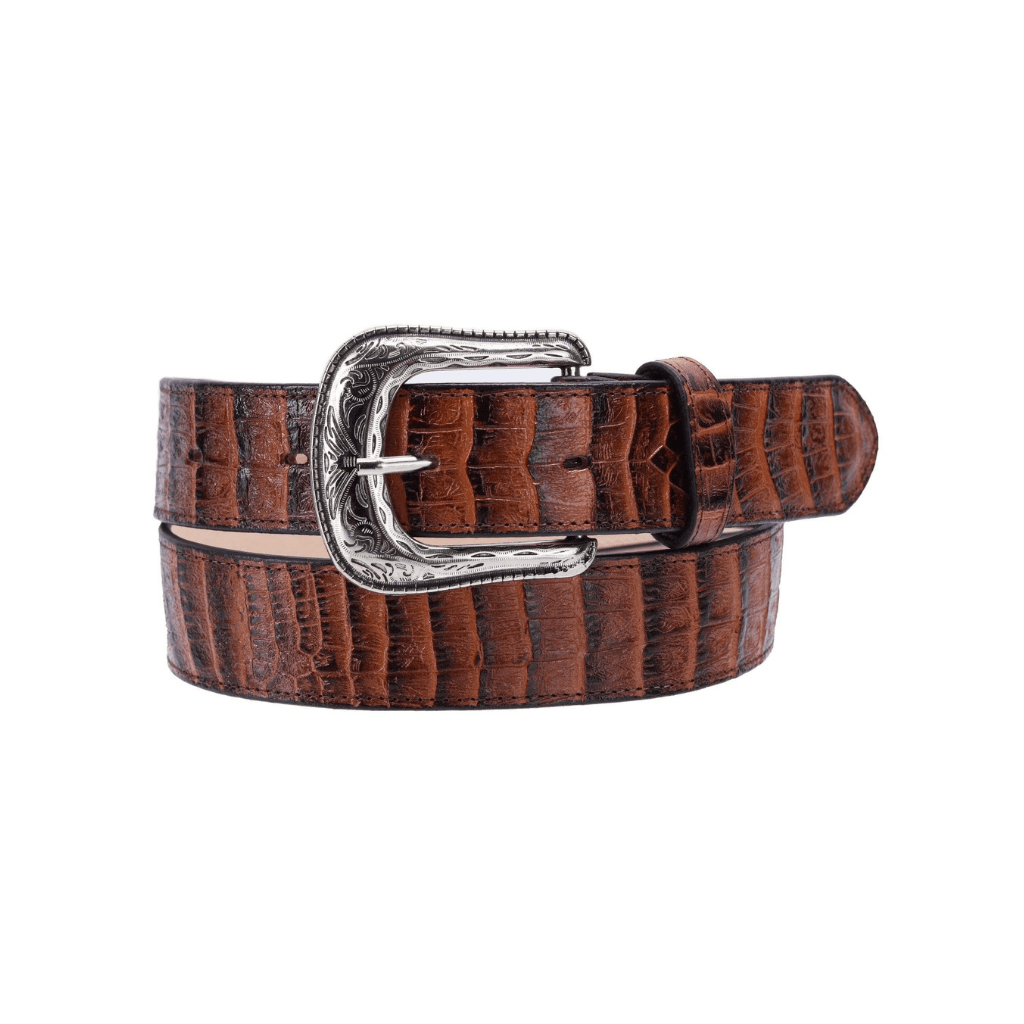 BD704 Caiman Print Leather Chedron Belt