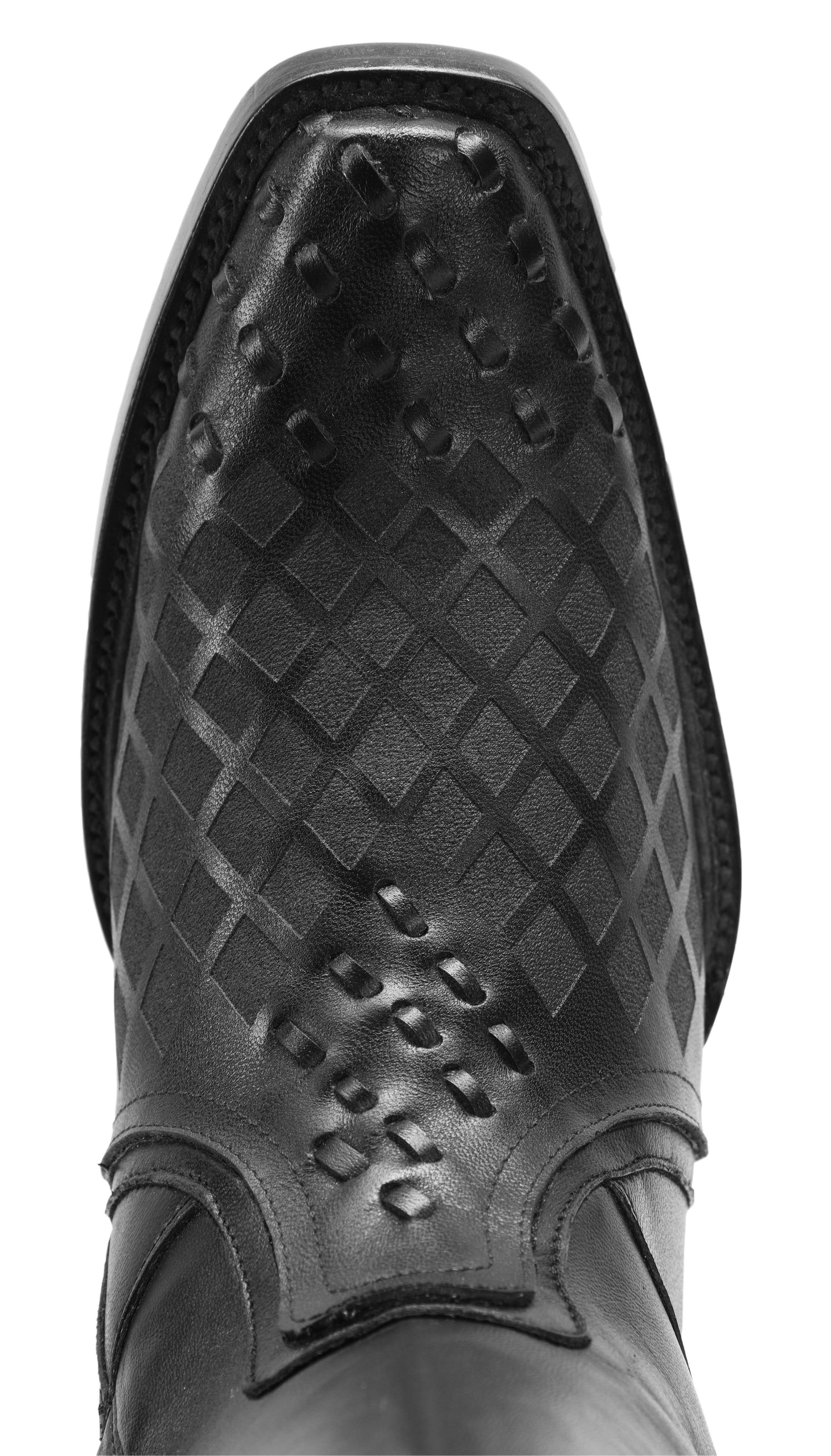 JB470 Black Square Toe Boots Leather Braided Print WIDE EE LAST-HALF NUMBER LESS RECOMMENDED