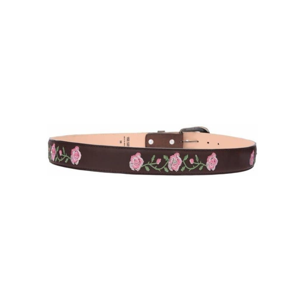 JB1502 Chocolate belt with pink flowers, Cinturones para Mujer