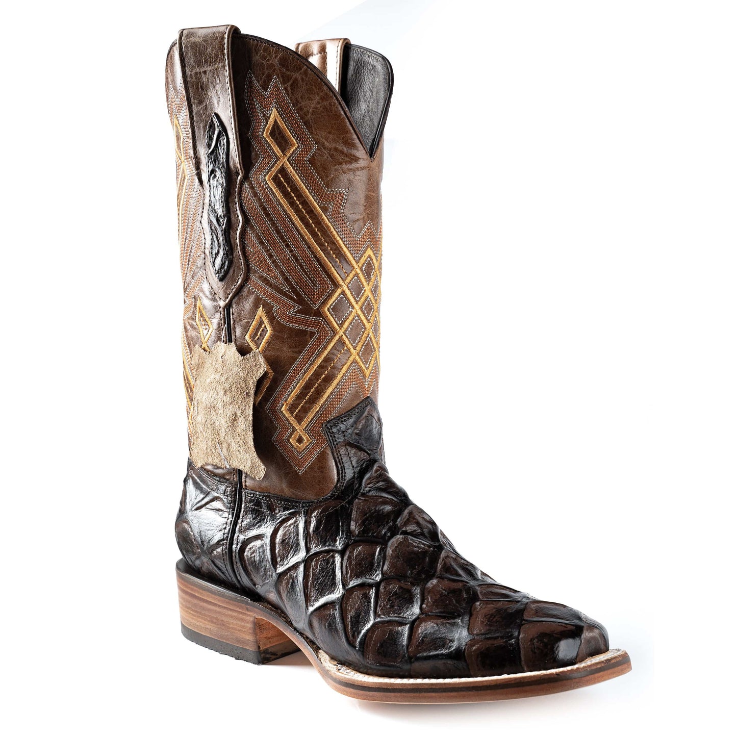 136 Brown Rodeo Boots Piraruccu Print (Width EE Wide- Half size less recommended)
