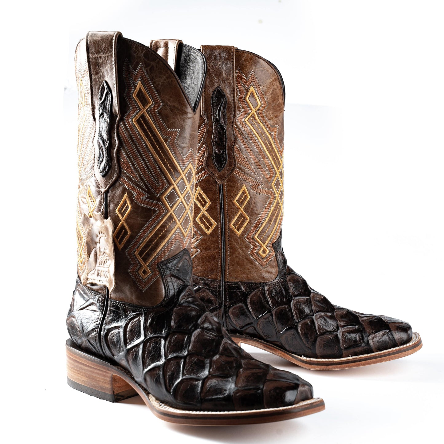 136 Brown Rodeo Boots Piraruccu Print (Width EE Wide- Half size less recommended)