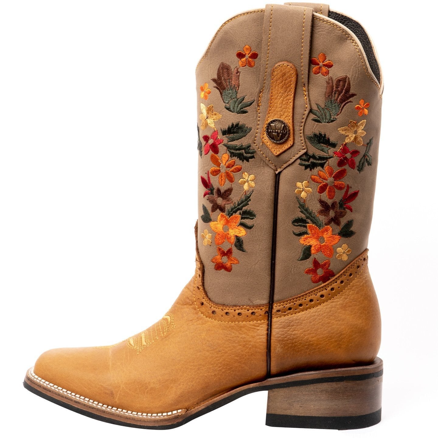 VE309 Tan Rodeo Boot Verthali with Orange Flowers