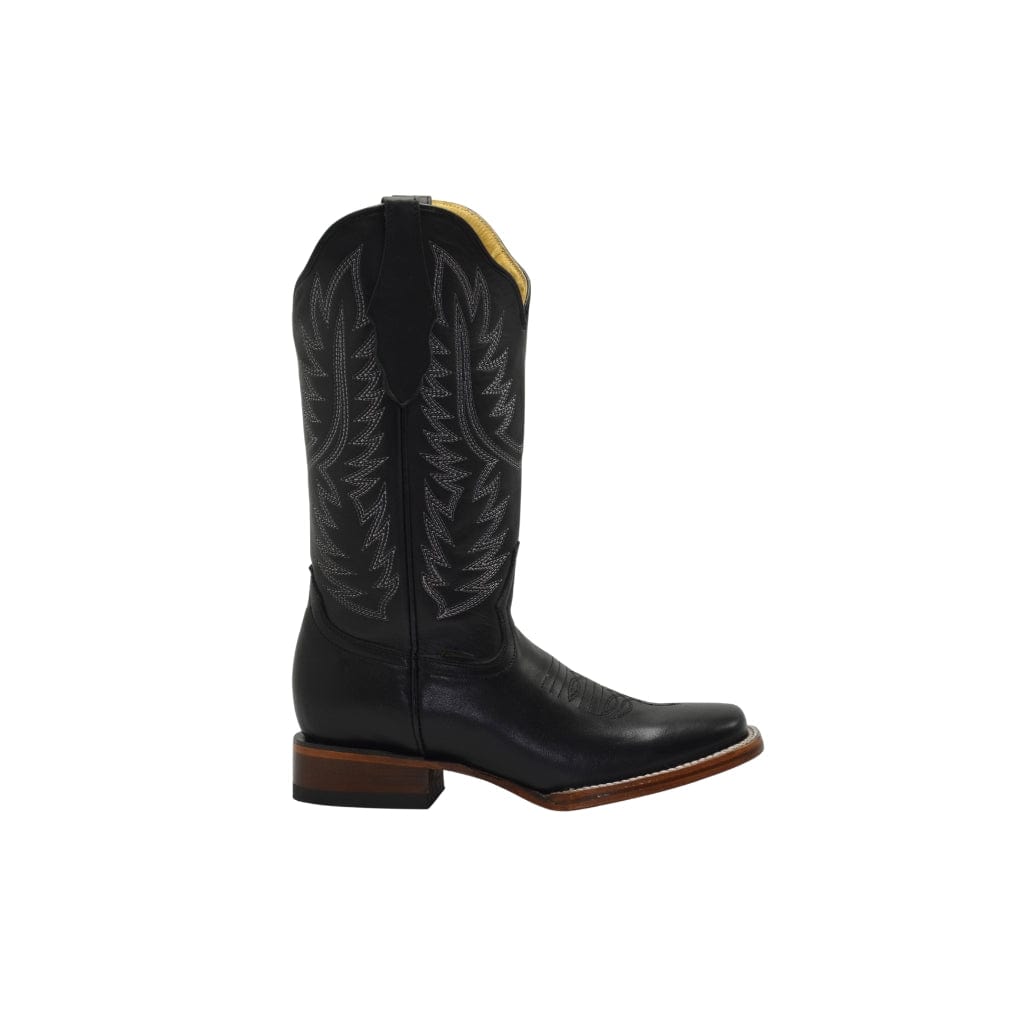 JB16-10 Women Square Toe Boots Black Plain