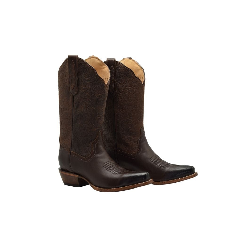 JB301 Women Snip Toe Cowgirl Boots Brown Plain