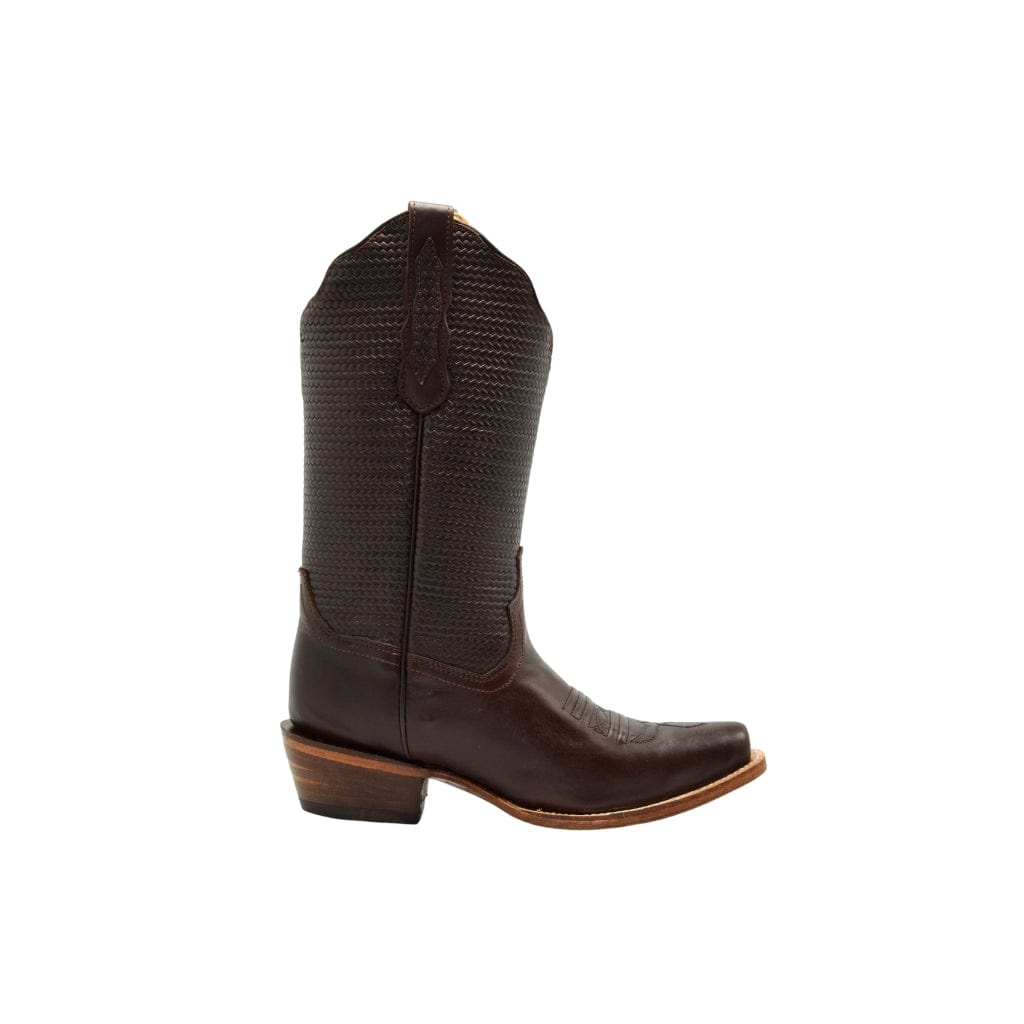 TT 302 Women Snip Toe Cowgirl Boots Brown Plain Braided Tube