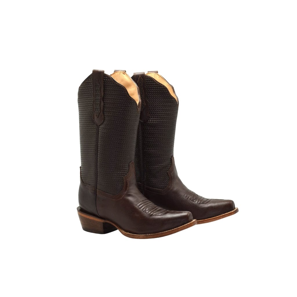 TT 302 Women Snip Toe Cowgirl Boots Brown Plain Braided Tube
