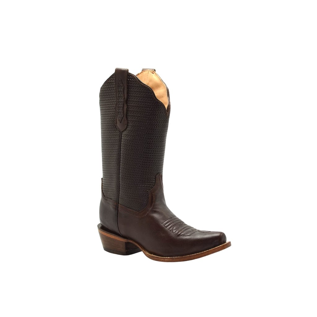 TT 302 Women Snip Toe Cowgirl Boots Brown Plain Braided Tube