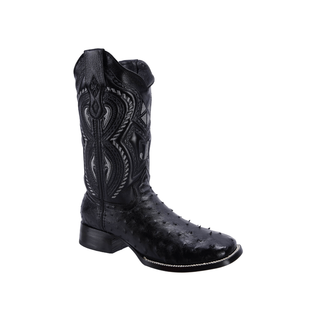 JB503 Square Toe Rodeo Boot Ostrich Original Leather Black