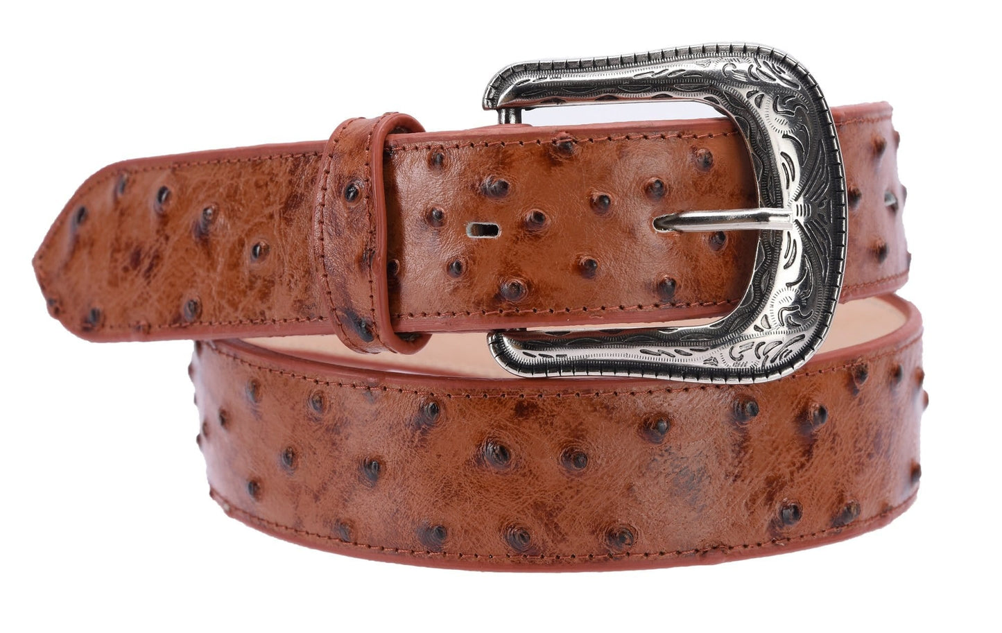 BD701 Ostrich Print Leather Chedron Belt
