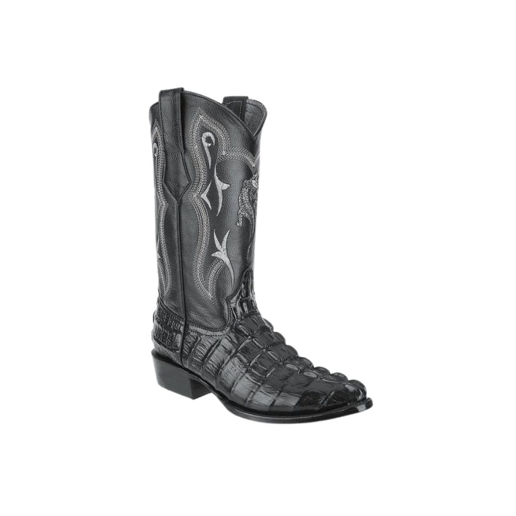 JB904 J Toe Cocodrile Print Leather Boot Black