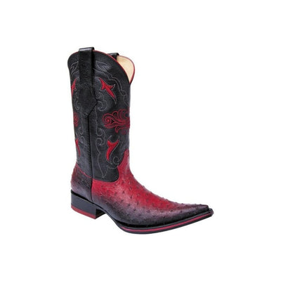 663 Two-tone Ostrich Print Leather Fire Western Boots