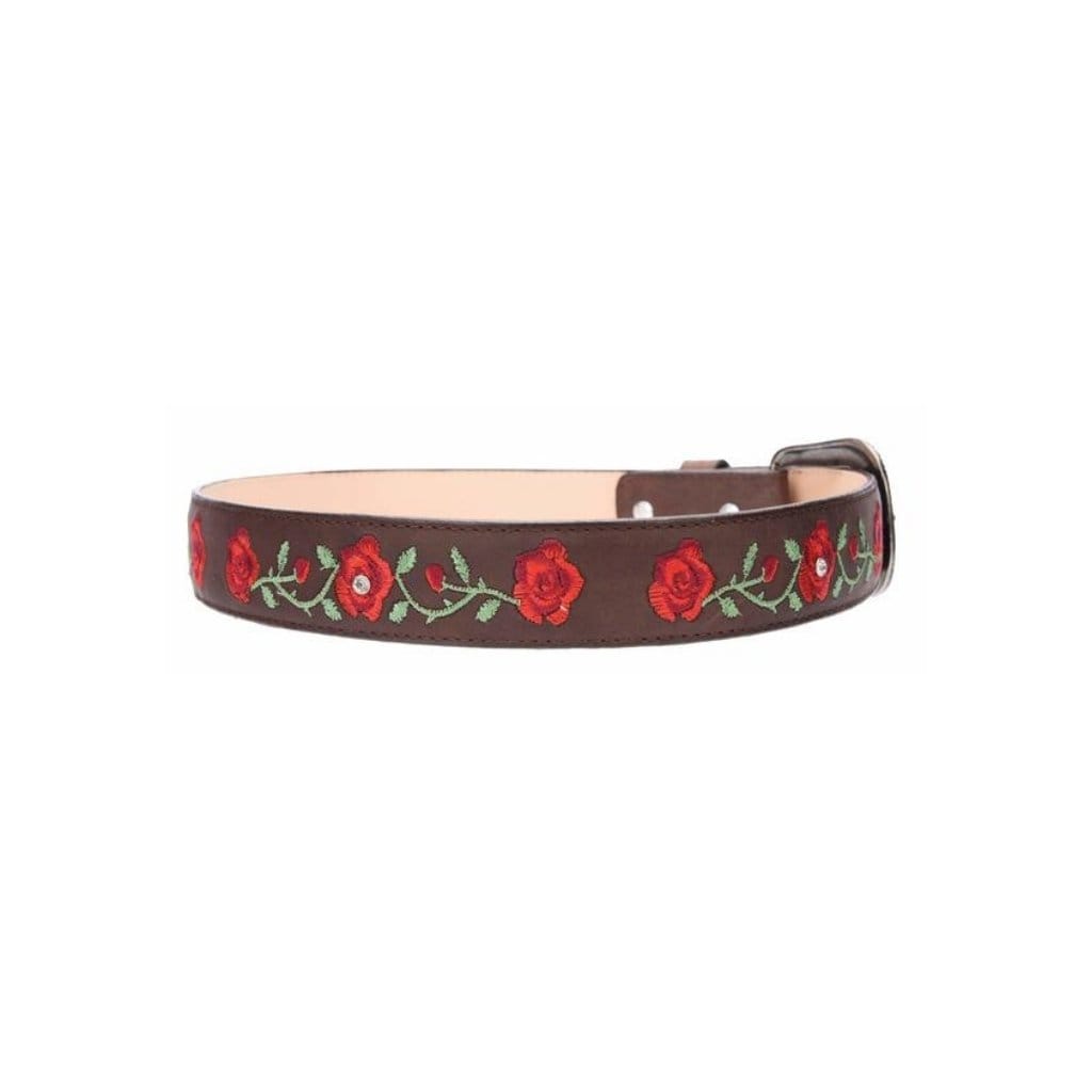 JB15-02 Brown Belt with Red Flowers, Cinturones para Mujer