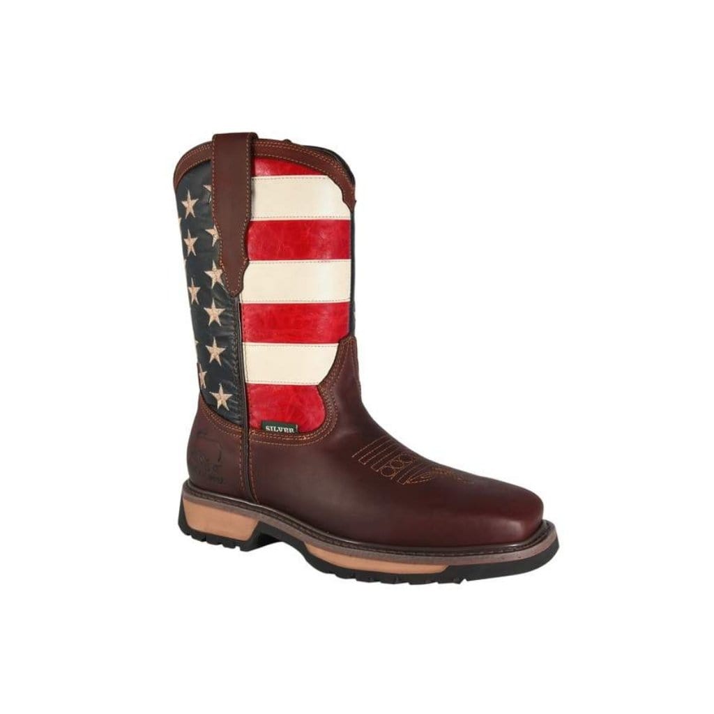 SB5007 Silver Bull Work Boot with USA Flag (WIDTH WIDE EE -HALF NUMBER LESS RECOMMENDED)
