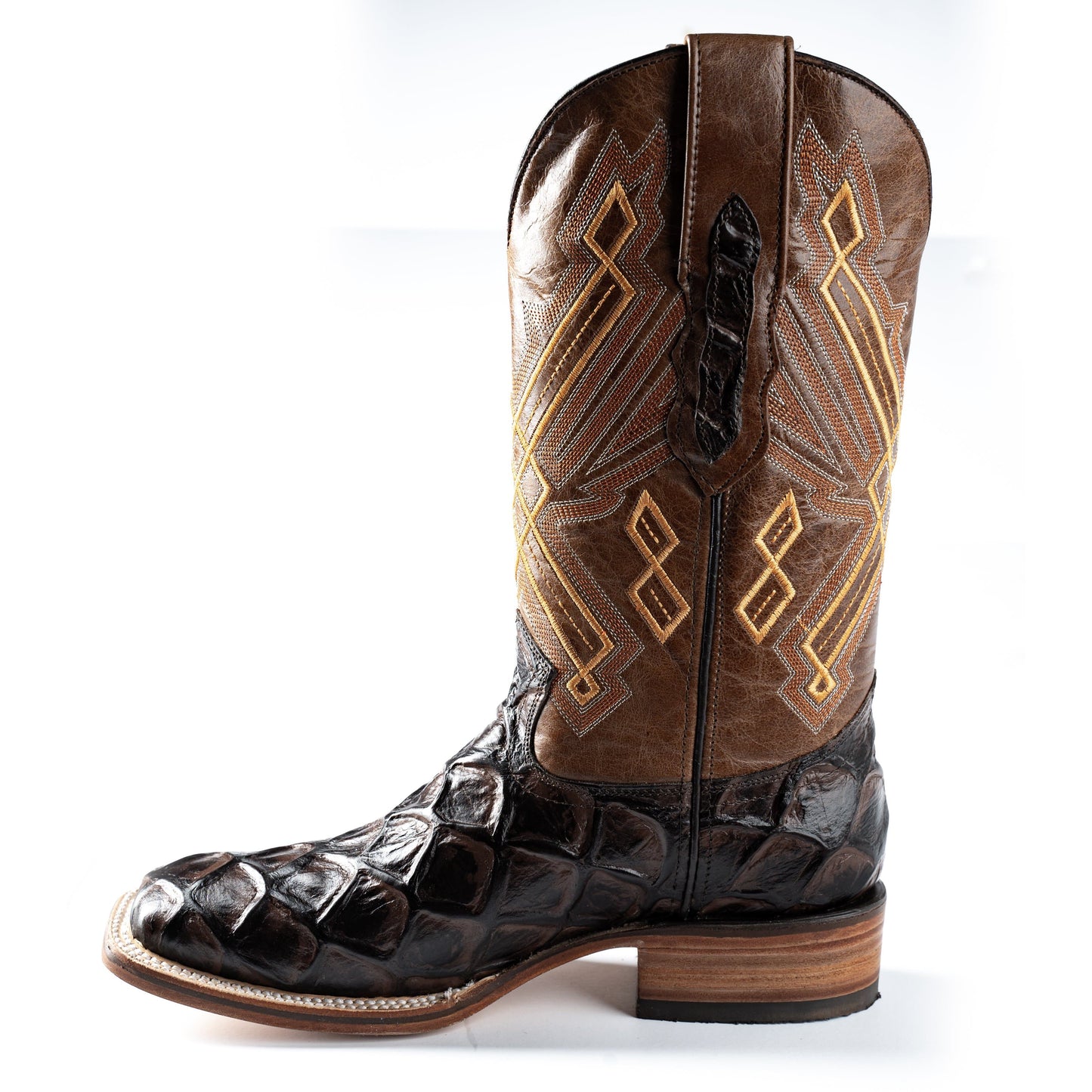 136 Brown Rodeo Boots Piraruccu Print (Width EE Wide- Half size less recommended)