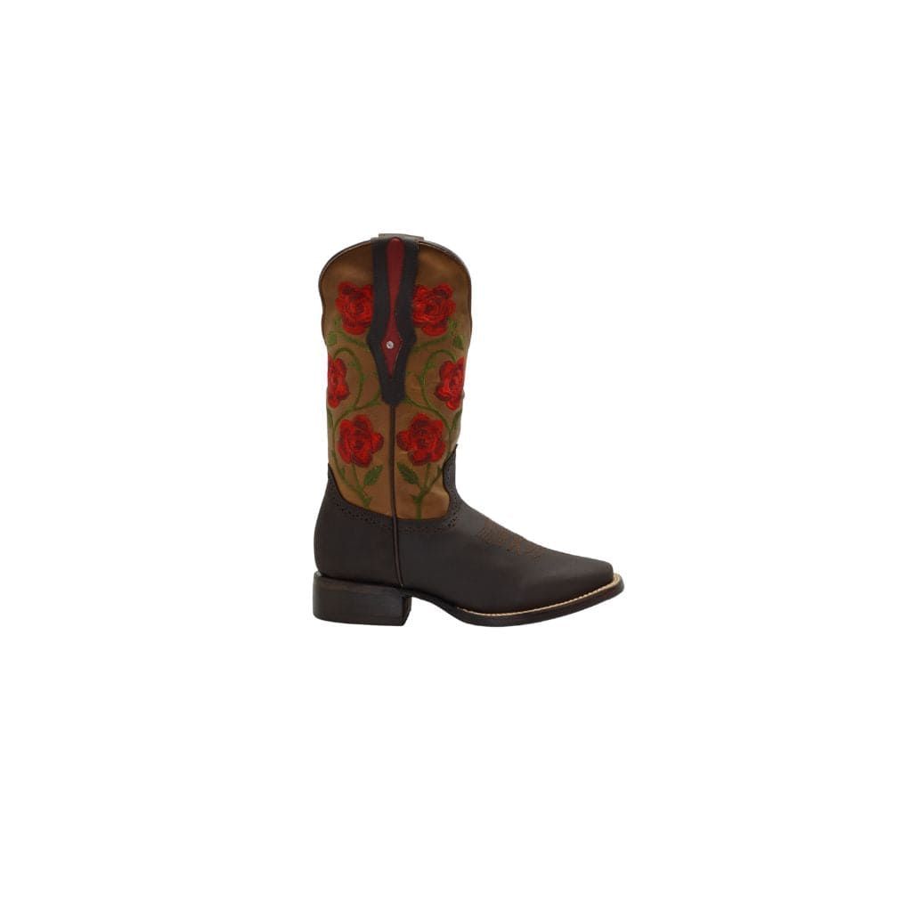 JB15-02 Brown Woman Boots with Red Flowers